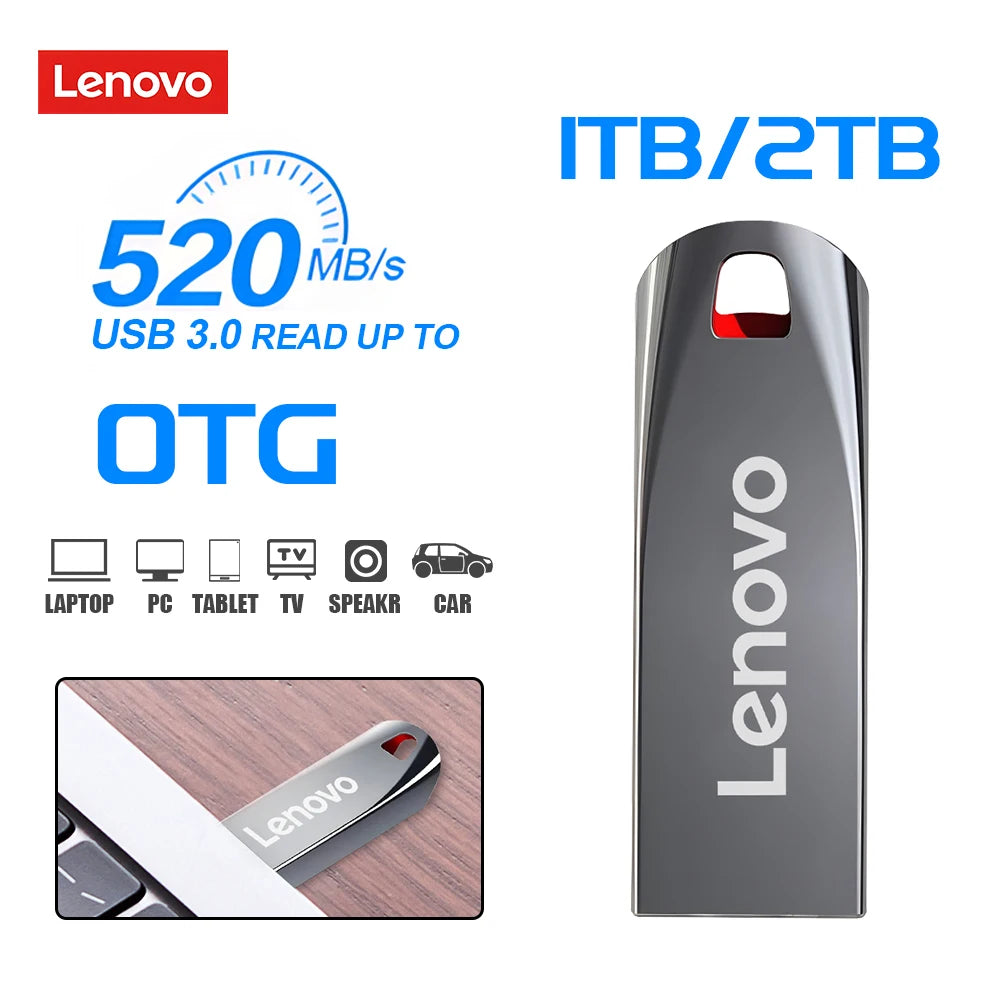 Lenovo USB 3.0 Flash Drive – 2TB/1TB/512GB Waterproof Metal Storage