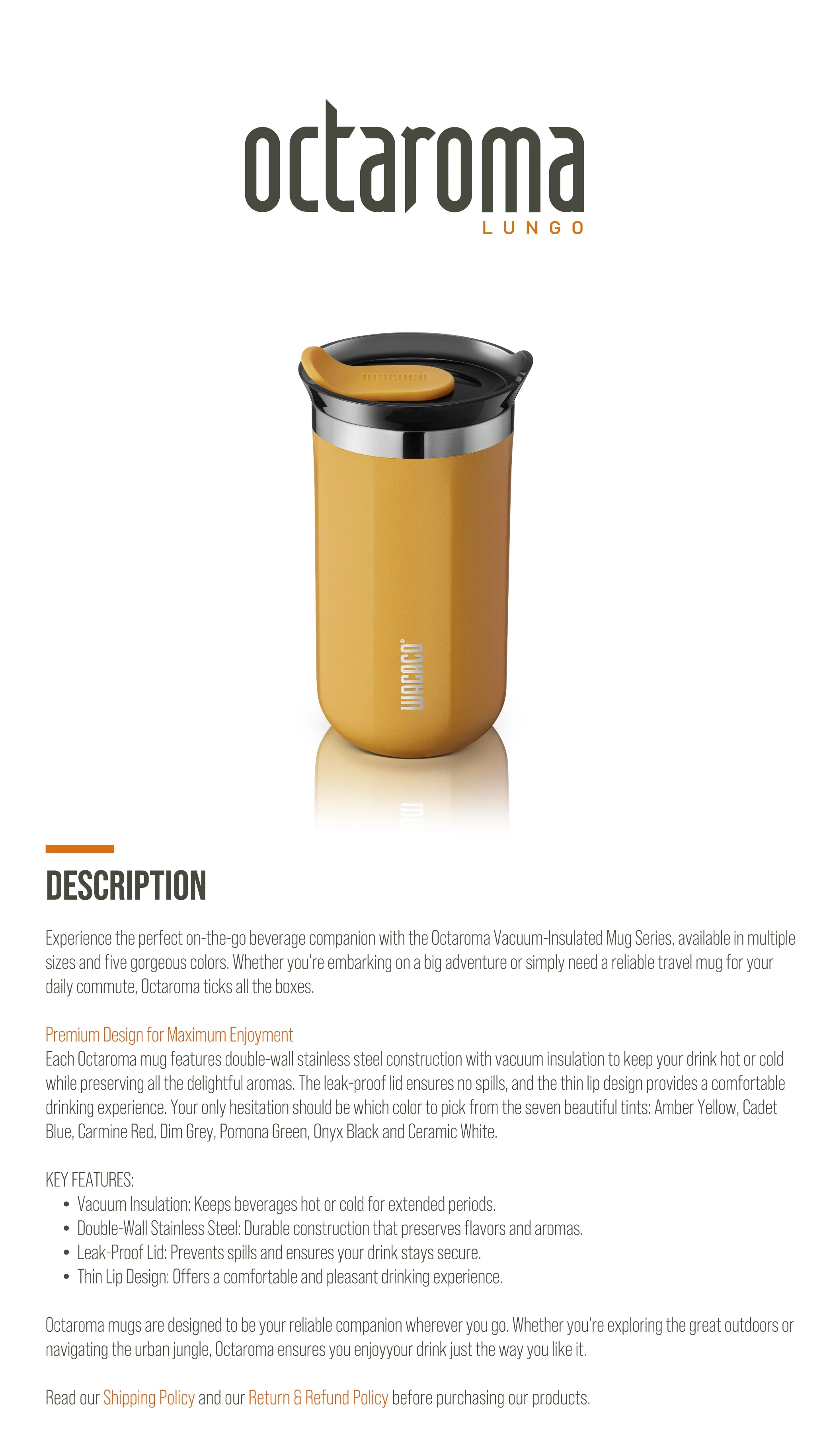 WACACO Octaroma Travel Coffee Mug – Insulated Stainless Steel Tumbler