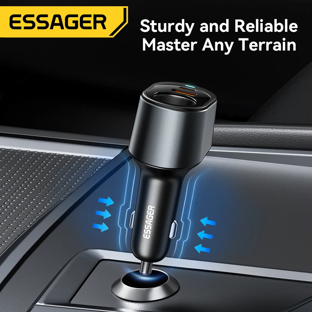 Essager 120W Car Charger Quick Charger Cigarette Lighter QC3.0 USB Type C Fast Charging in Car For iPhone 15 14 13 Xiaomi Laptop