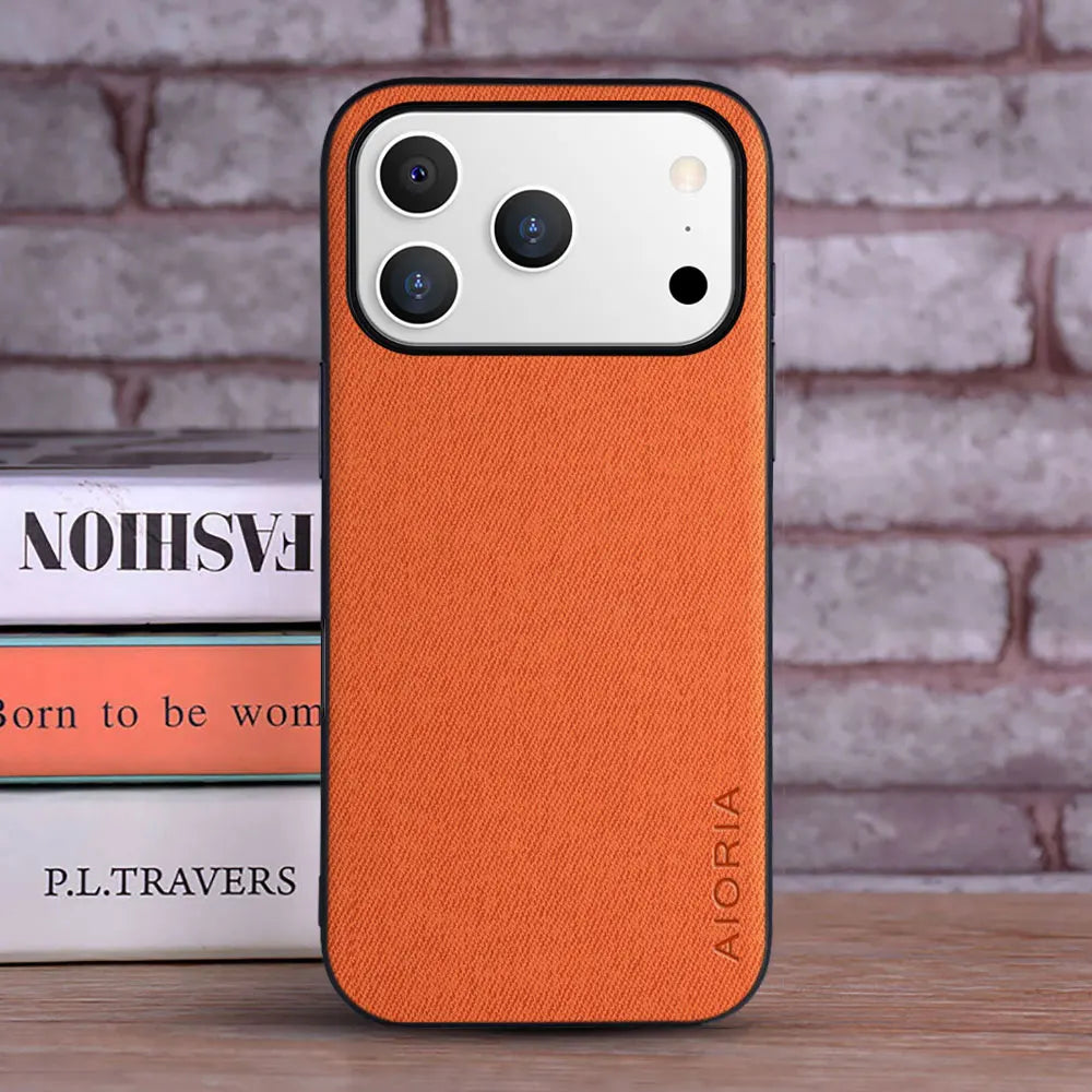 Luxury Textile PU Leather Case for iPhone 17 Series – Slim Shockproof Cover