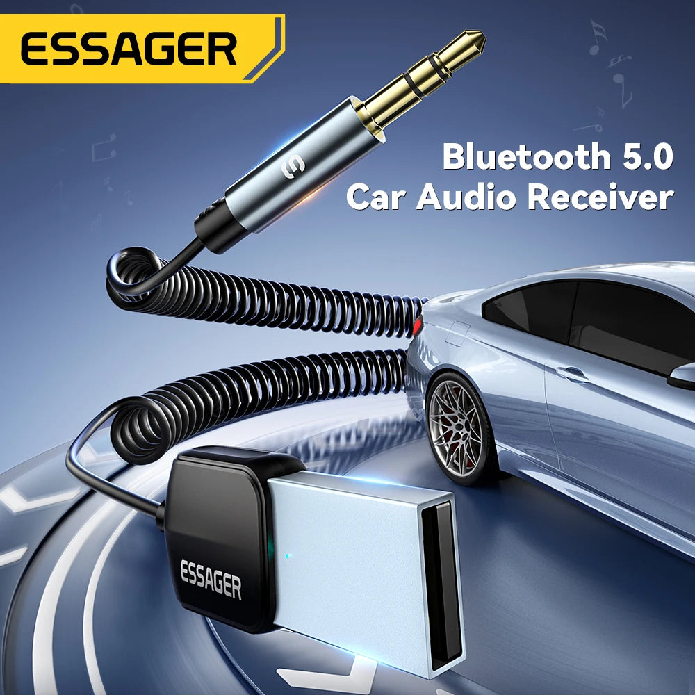 Essager Bluetooth Car Audio Cable 5.0 Transmitter Wireless Receiver Car AUX 3.5mm Jack Adapter Bluetooth Adapter Audio Cable