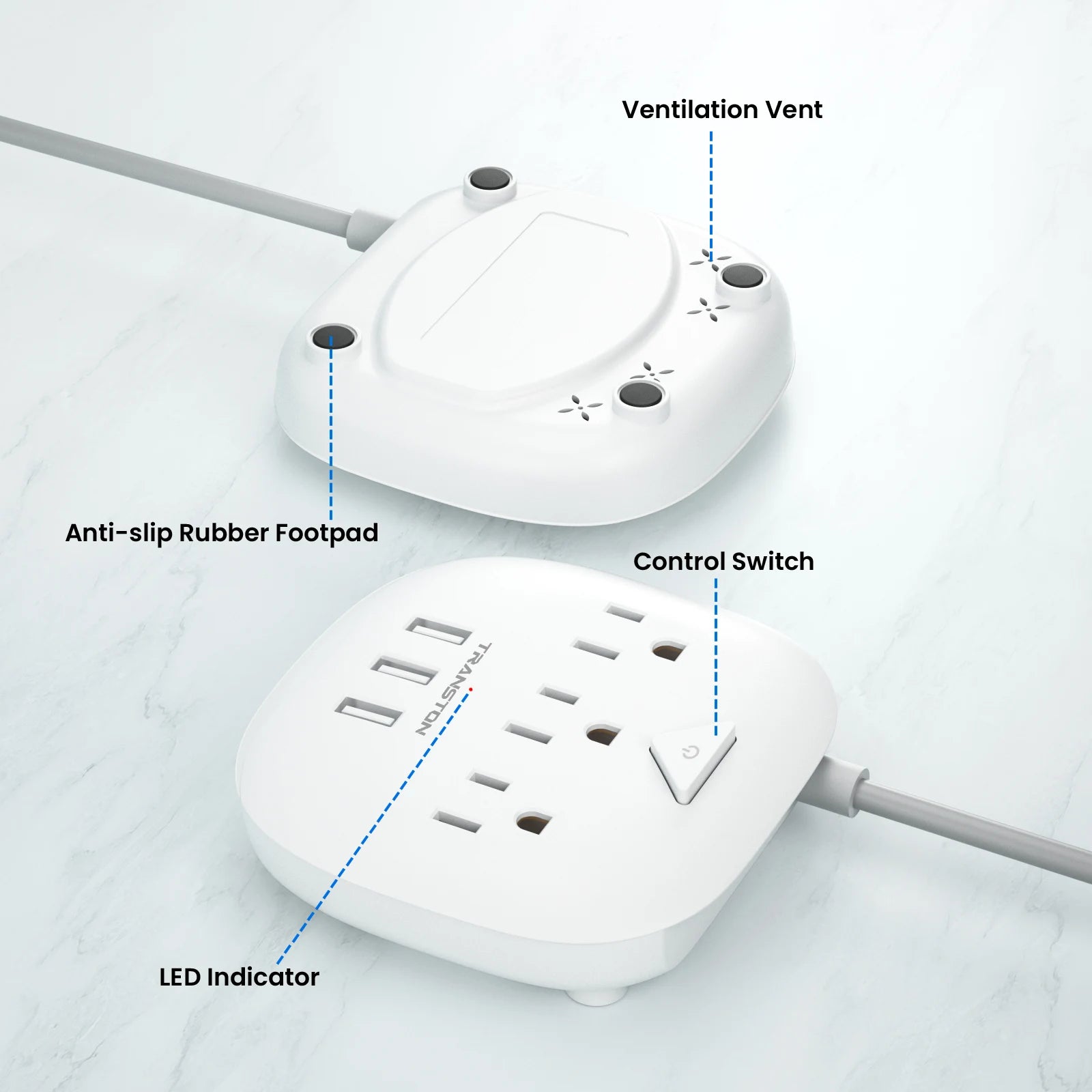 TRANSTON Power Strip – AC & USB Outlets with Quick Charge