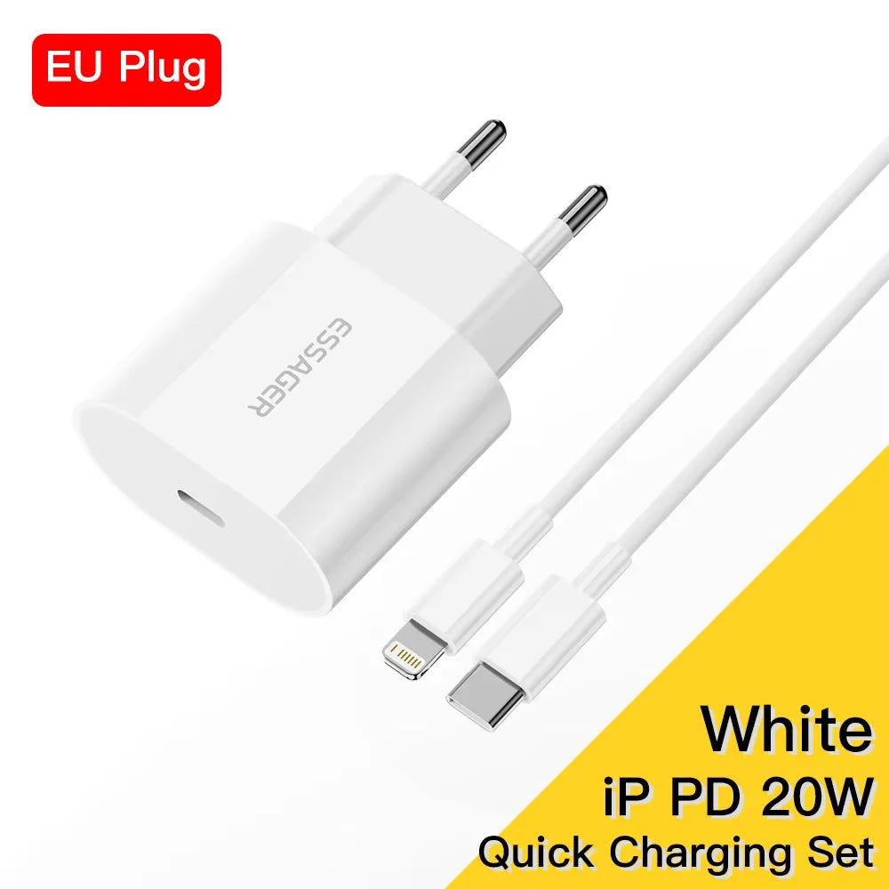 Essager 20W Charger Fast Charging Type-C Lightning Charger Set PD QC Quick Charge  For  iPhone 14 13 12 11 iPad Pro Max