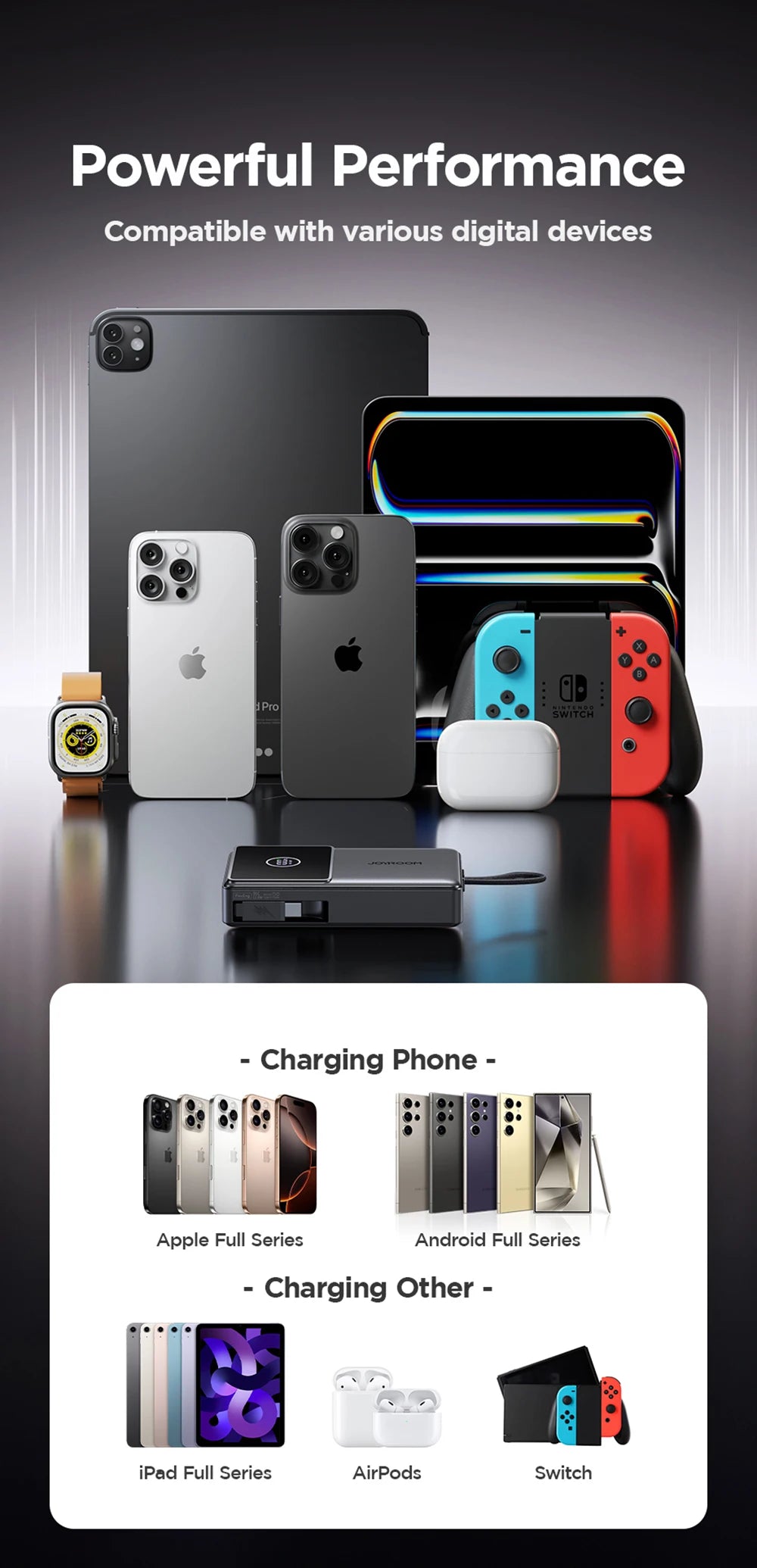 10000mAh Fast Charging Power Bank – Joyroom with Retractable Type-C Cable