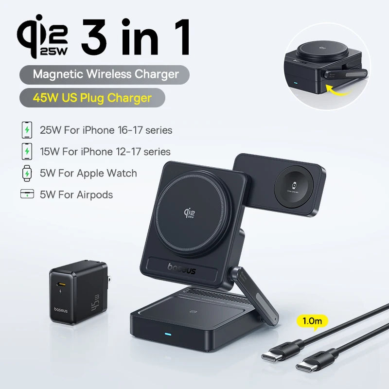 3-in-1 Baseus Wireless Charging Stand – Fast Charge for Devices