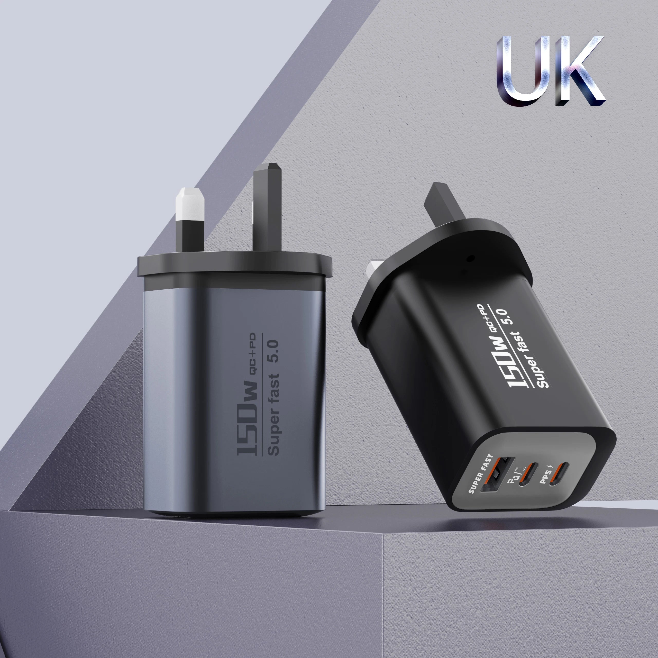 Quick Charge 3.0 Fast Charger Muti Total 150W 3 Port USB Type C PD Mobile Phone Wall Adapter for iPhone 16 Samsung S24 Xiaomi 15