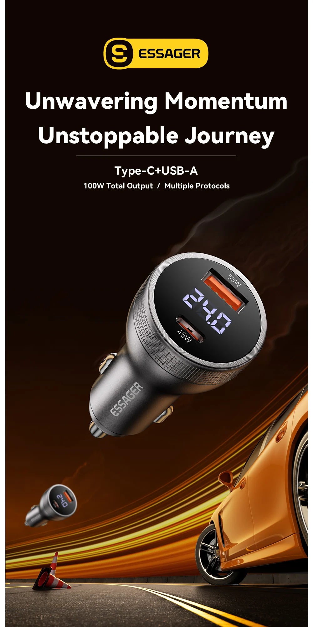 Essager 100W Car Charger USB C Quick Charge PD 45W for iPhone 15 pro 14  Xiaomi Poco Samsung Galaxy S24 Fast Charger Charging