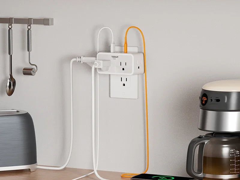 TESSAN Multi-Socket Wall Expander – 4 AC Outlets & 3 USB Ports  & 1 USB - C