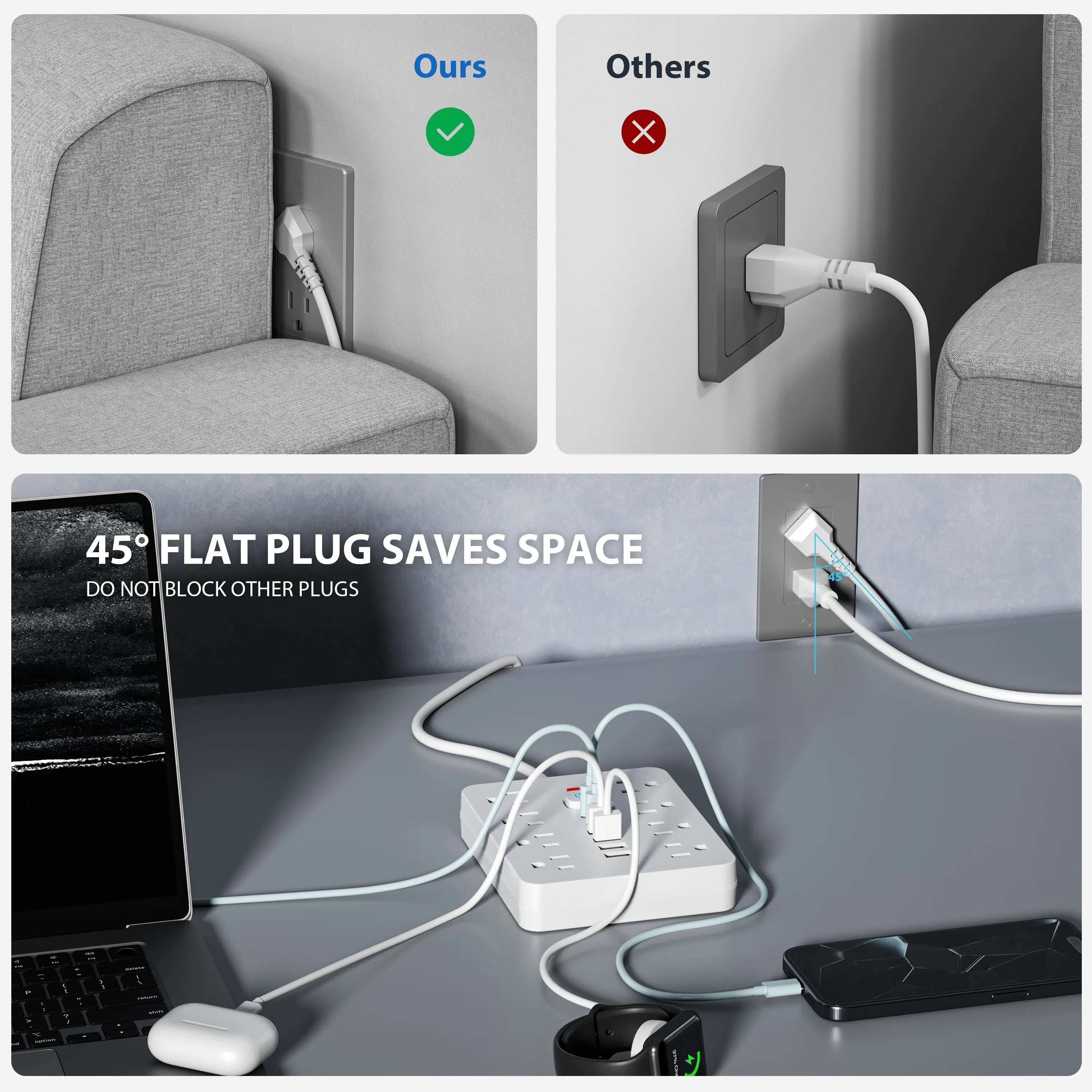 Power Strip with Surge Protection 8 AC & 4 USB-C Charging