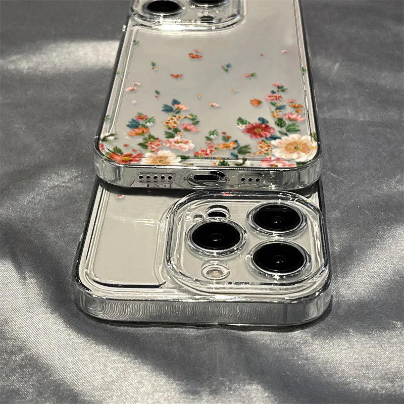 Transparent Flower Silicone Shockproof Case – iPhone 15–17 Series