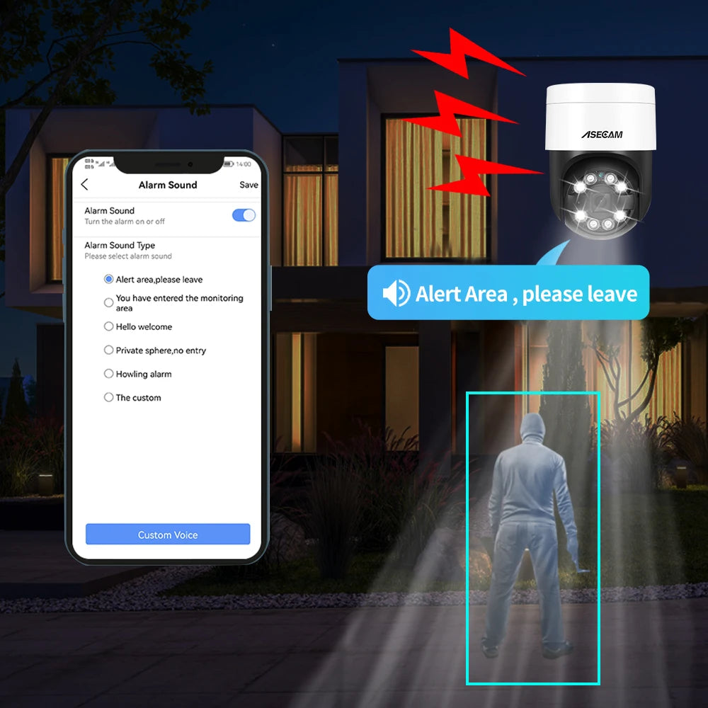 Outdoor PTZ Security Camera – 8MP 4K, AI Face Detection, Color Night Vision