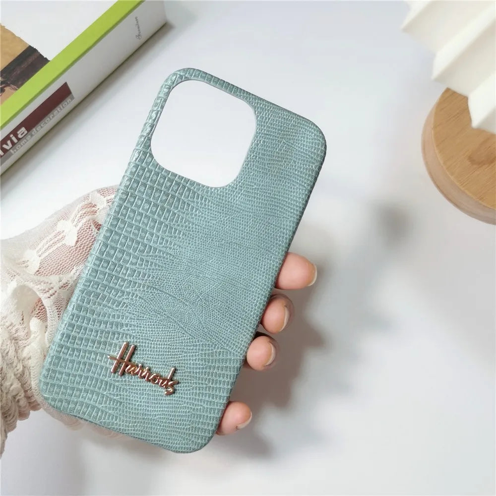 Luxury Business Lizard Skin Pattern Couple Hard Case For Iphone 17 16 14 15 11 12 13 Pro Max PU Leather Cover Fundas