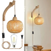 Bamboo Lantern Wall Lamp – Hand-Woven Rattan E27