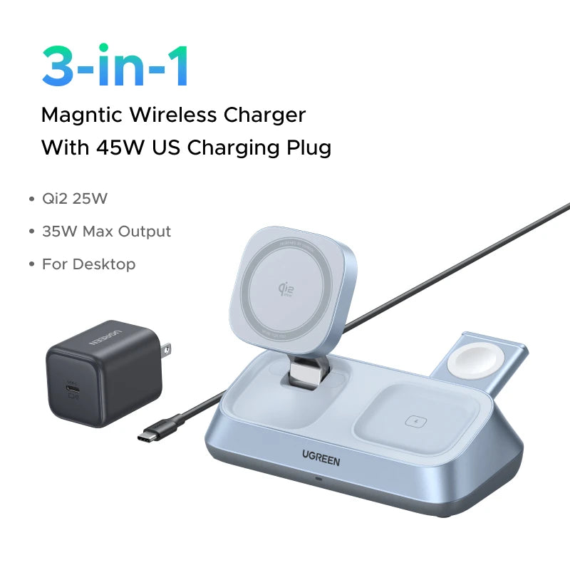 UGREEN 25W Qi2 3-in-1 Wireless Charger for iPhone & AirPods