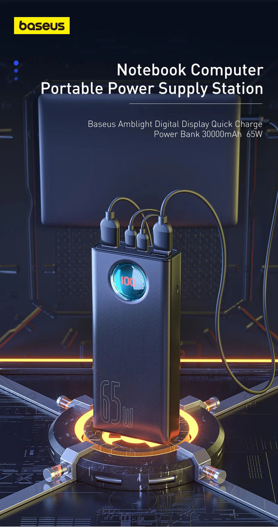 Baseus 65W 30,000mAh Power Bank – PD Quick Charging Portable Charger