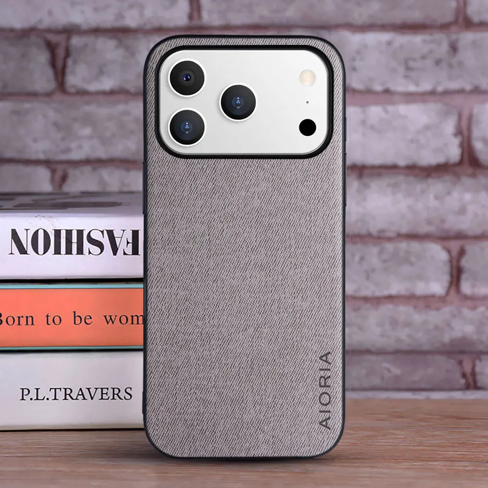 Luxury Textile PU Leather Case for iPhone 17 Series – Slim Shockproof Cover