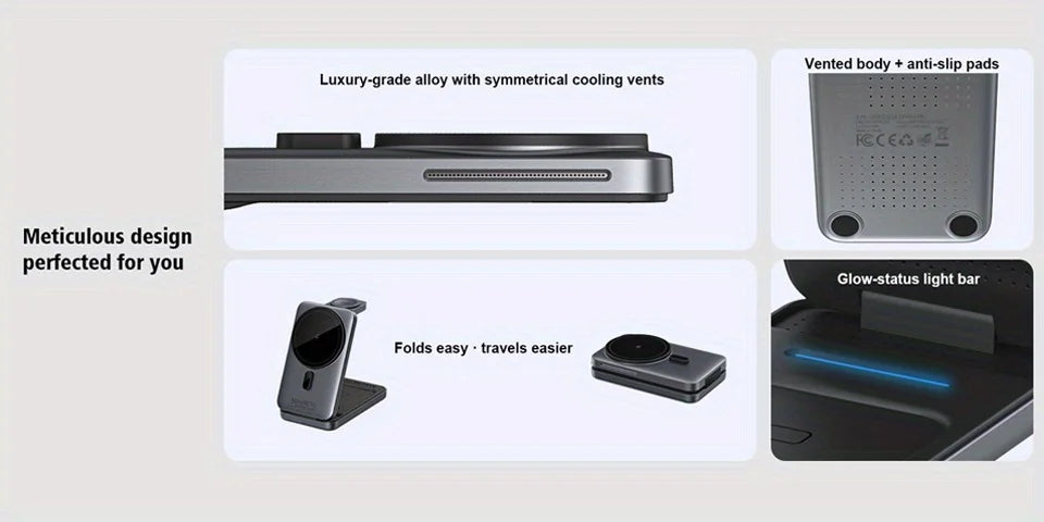 Foldable 3-in-1 Magnetic Wireless Charger Stand – Fast Charging Station