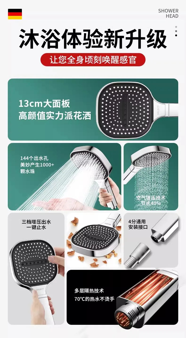 High Pressure Shower Head 13CM – 3 Modes, Massage Water Flow with Filter