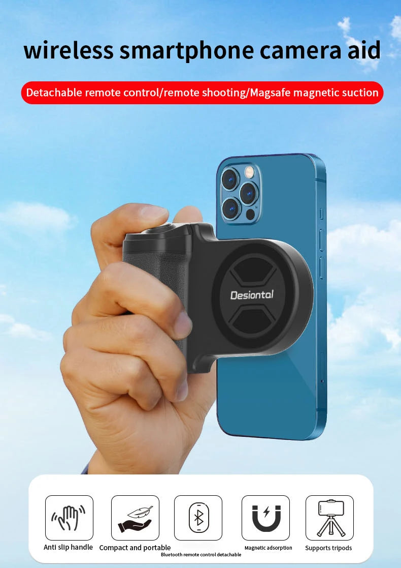 Magnetic SnapGrip Phone Stand – Selfie & Vlogging Tripod with Bluetooth Remote