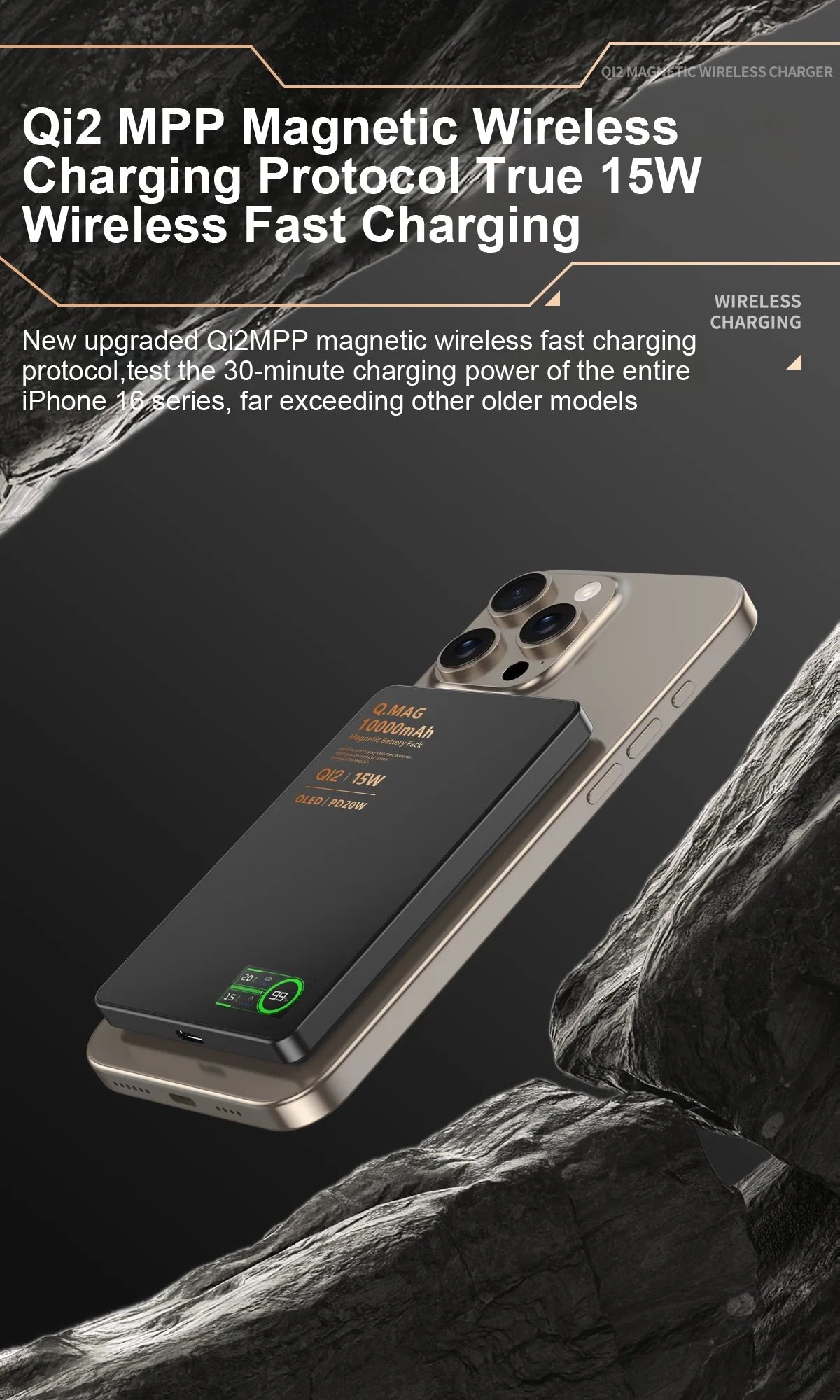 15W Wireless Magnetic Power Bank – LCD Display, iPhone, AirPods & Watch Charging
