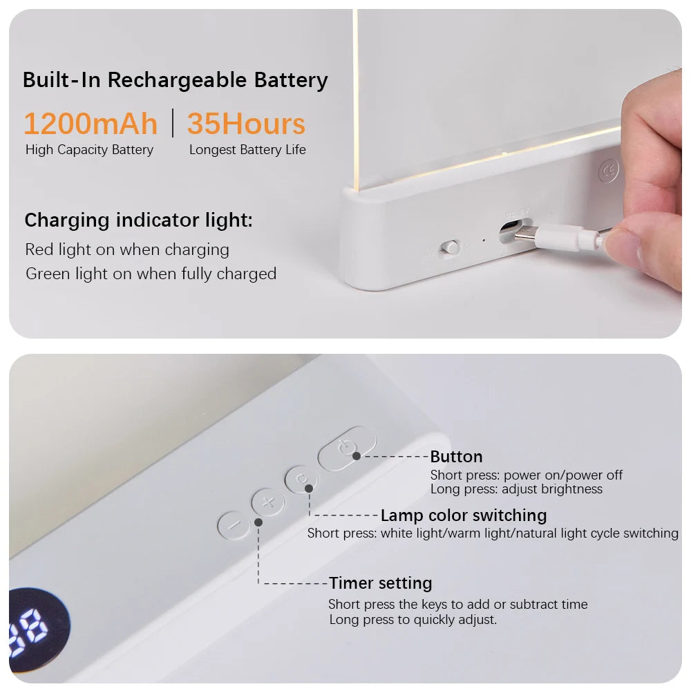 2-in-1 LED Night & Reading Light – Dimmable, USB Rechargeable with Timer