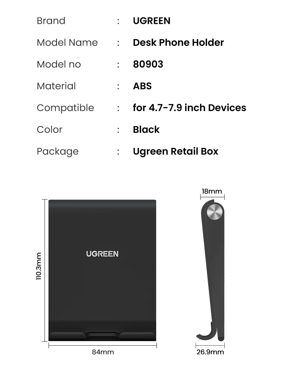 UGREEN Foldable Phone Stand – Desk Holder for iPhone & Mobile Devices