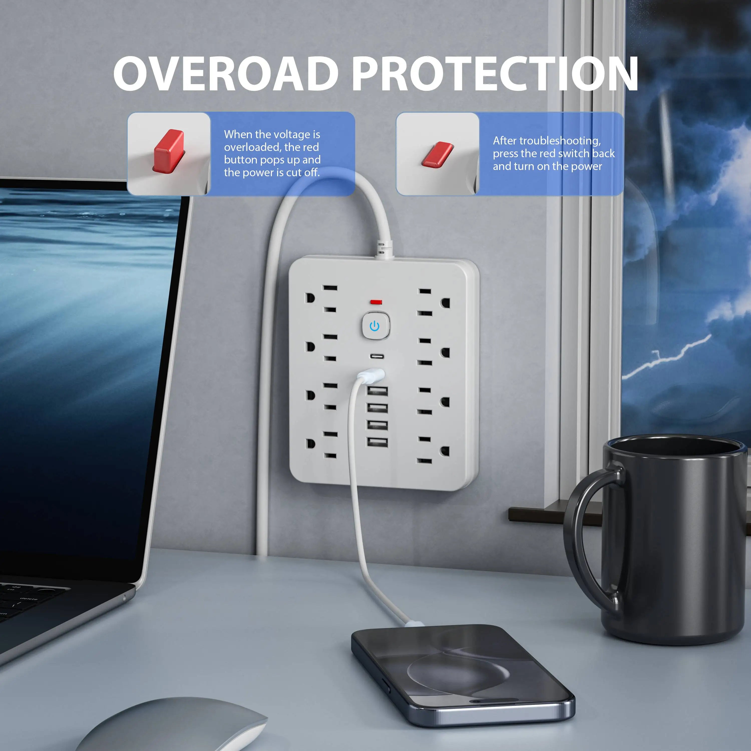 Power Strip with Surge Protection 8 AC & 4 USB-C Charging