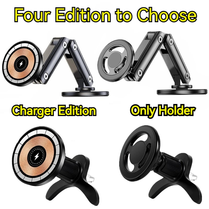 Magnetic Car Charger Holder – 15W Wireless Fast Charge