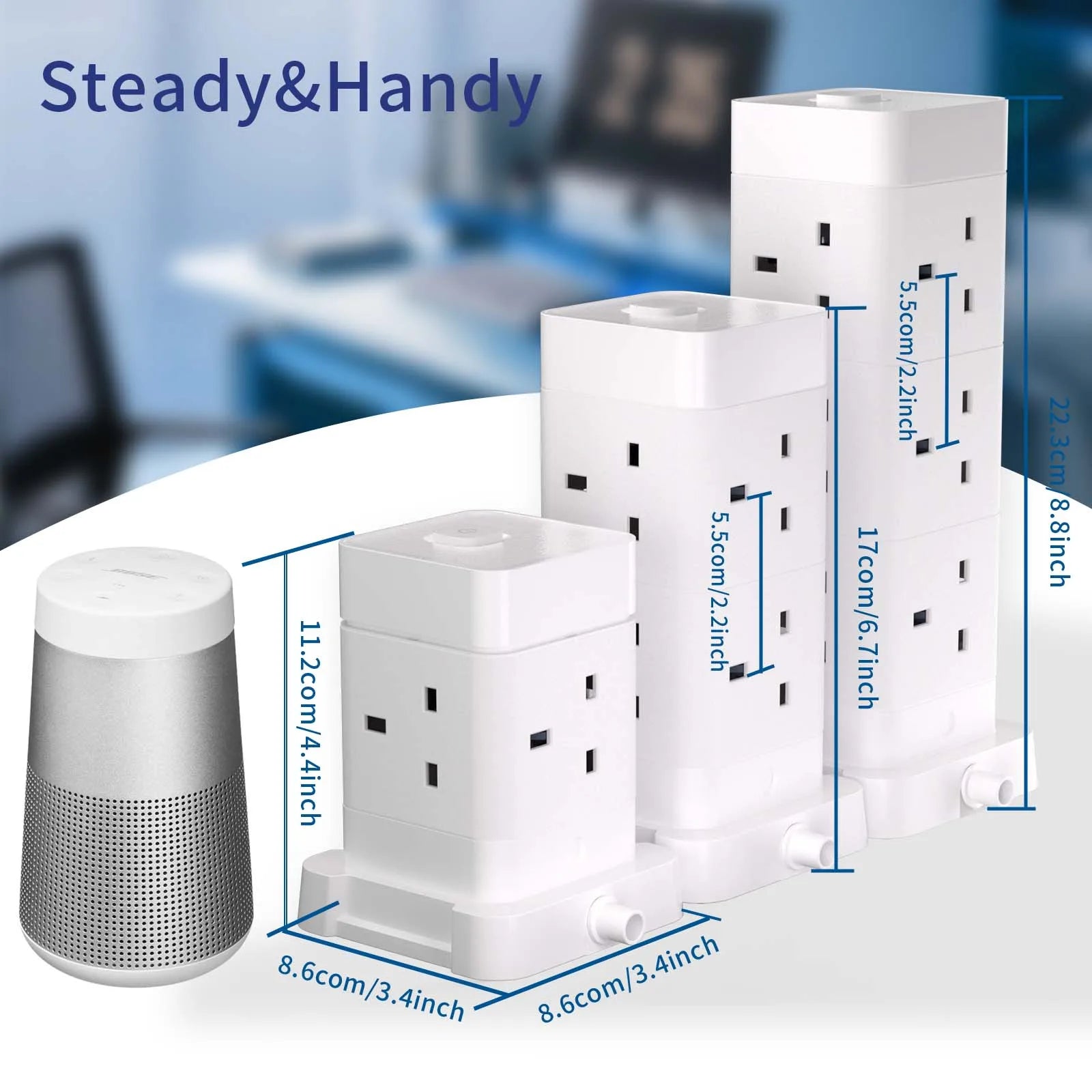 UK Power Tower Extension Lead – Multi Socket Surge Protector with USB-C & USB Charging Ports