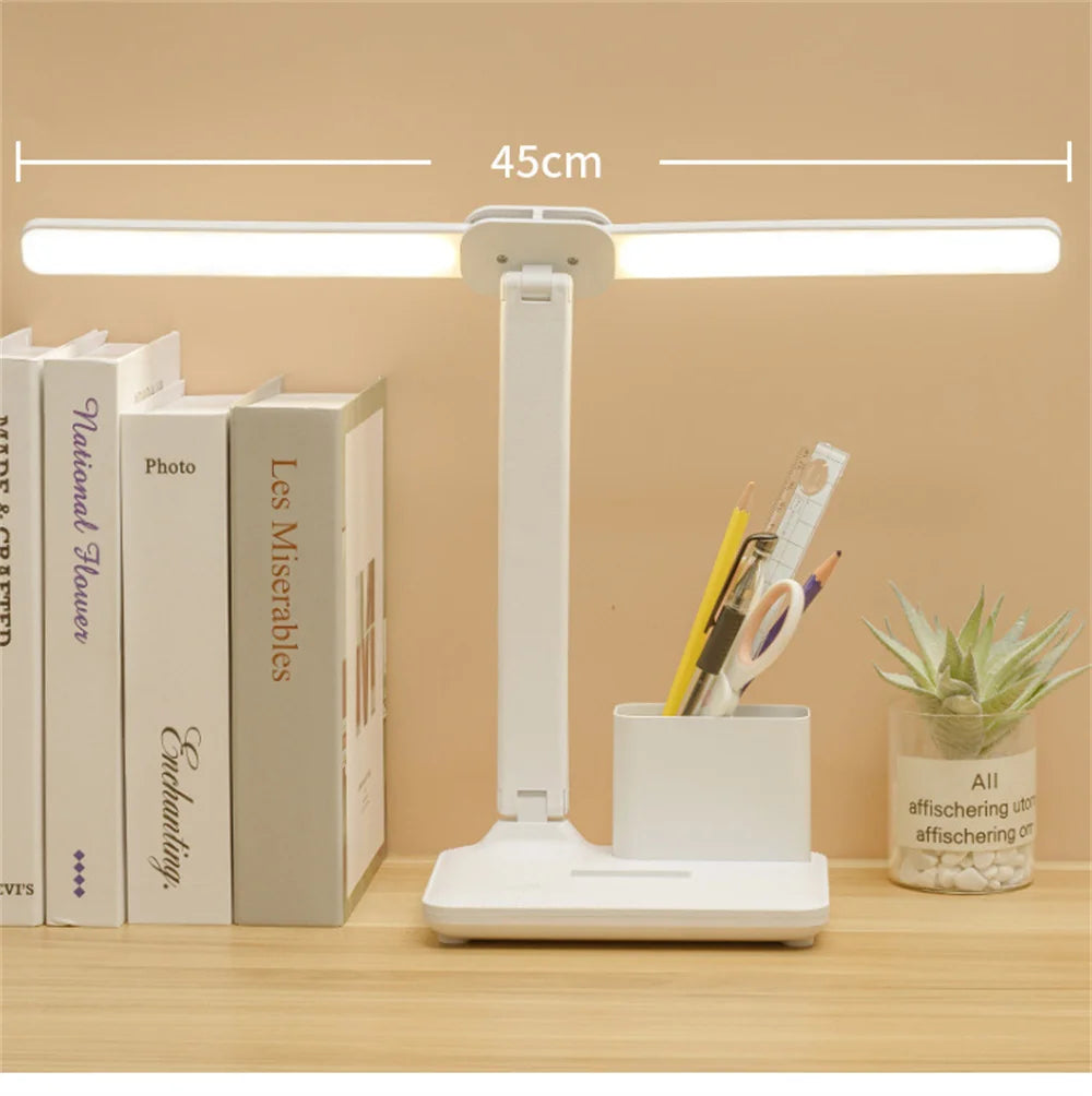 LED Desk Lamp – USB Dimmable Foldable Table Lamp with Clock, Calendar, Temperature Display & Night Light