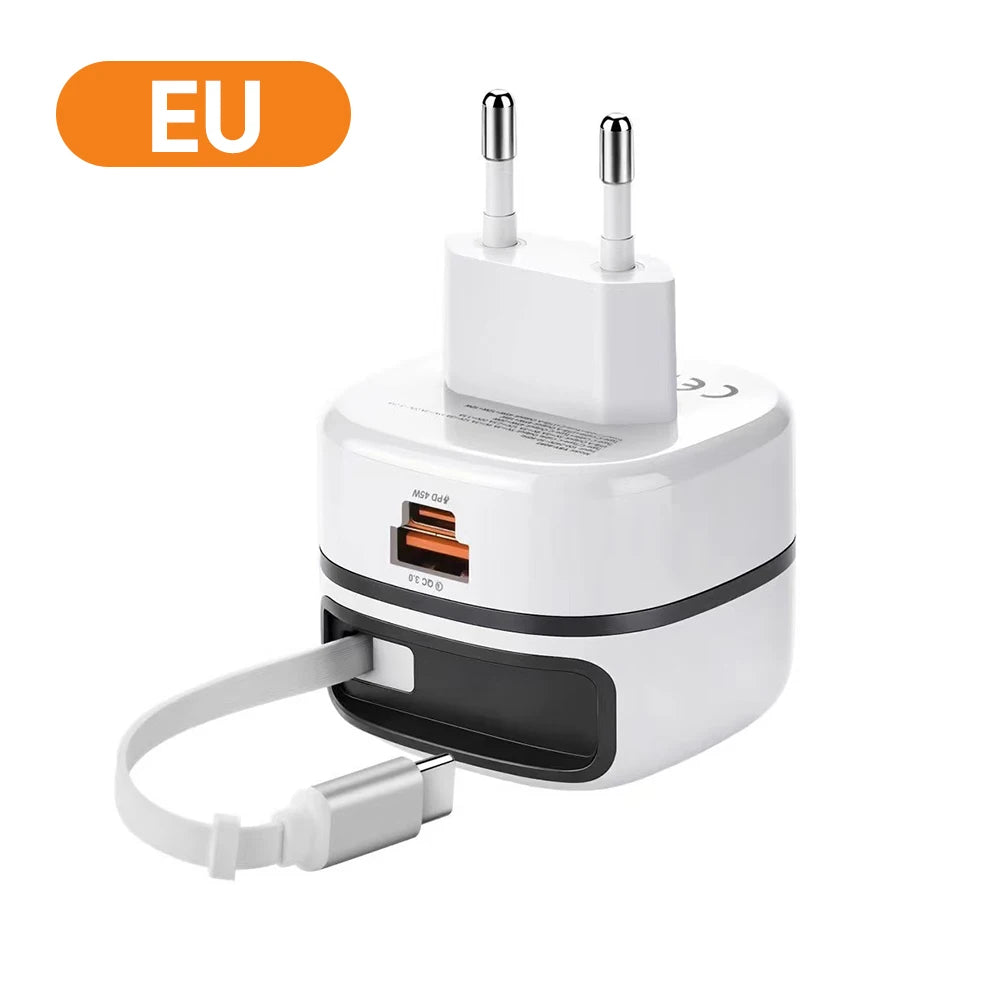 65W USB Type-C Travel Charger – Fast Charging for iPhone, Samsung & Laptops
