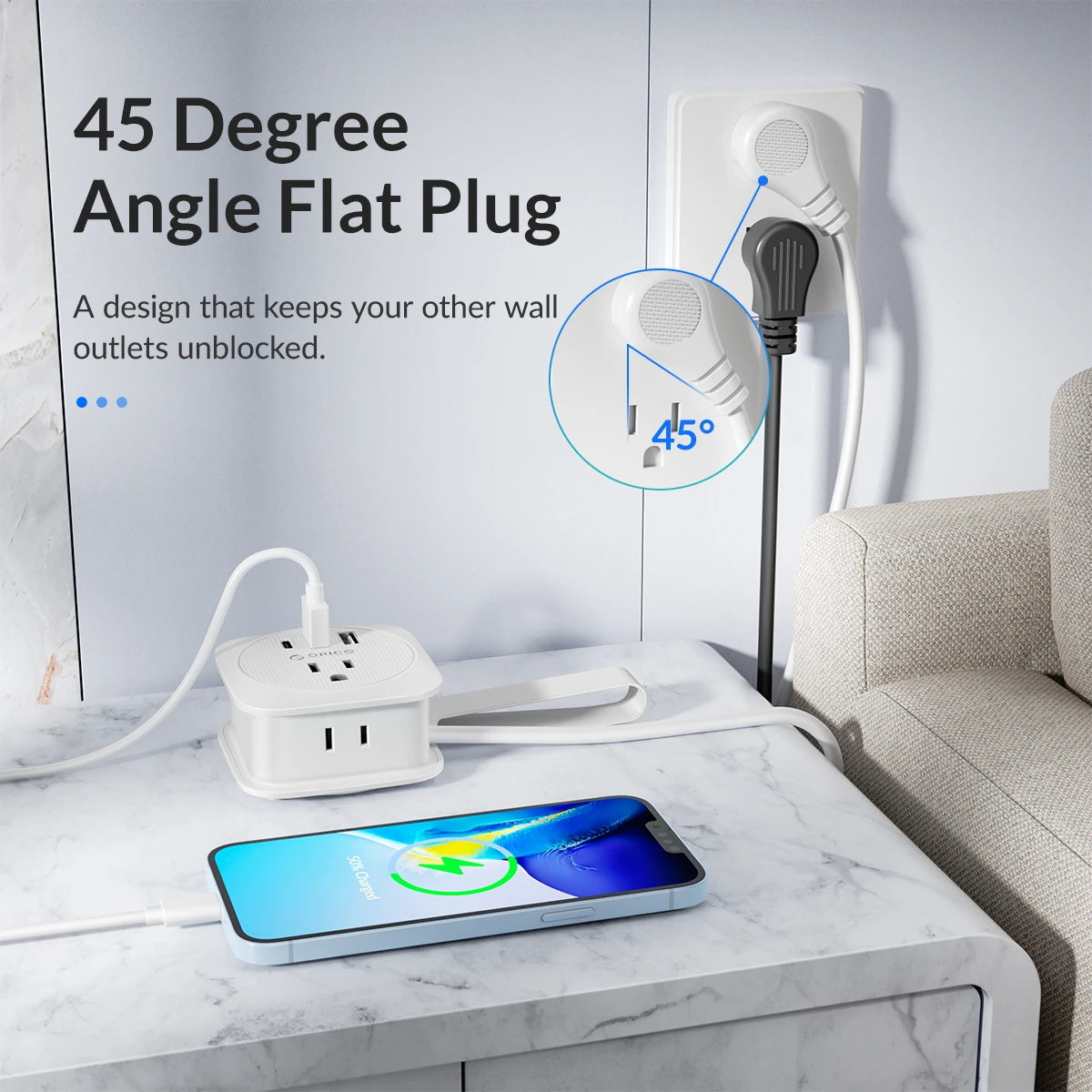 ORICO Travel Power Strip – US Adapter with 2 USB & Type-C Fast Charging