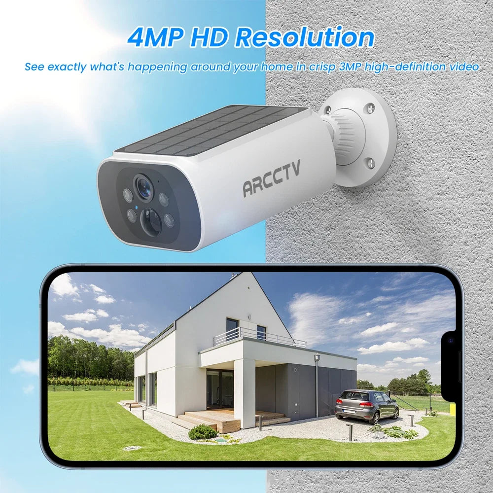 ARCCTV 2K Solar-Powered Wi-Fi Security Camera – Night Vision + Flash Alarm