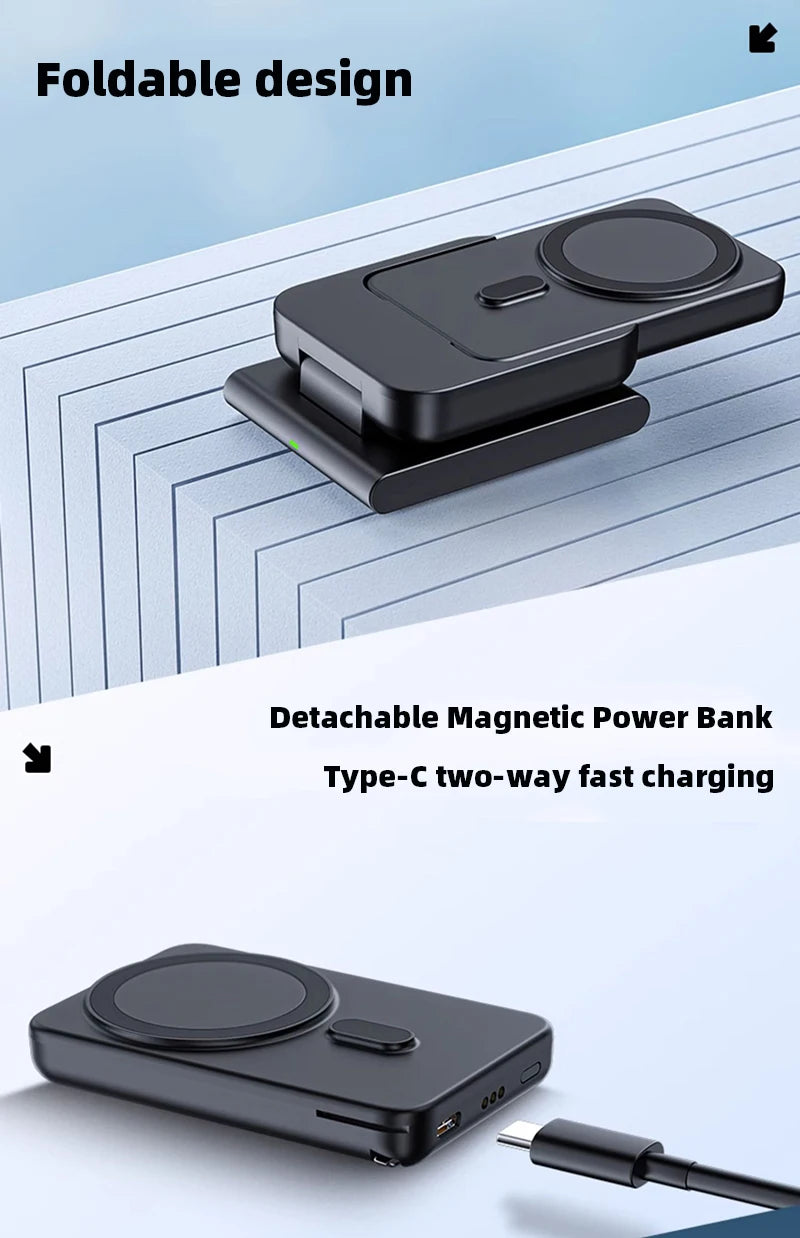 Portable 3-in-1 Wireless Charger – 10000mAh Power Bank for Apple Devices
