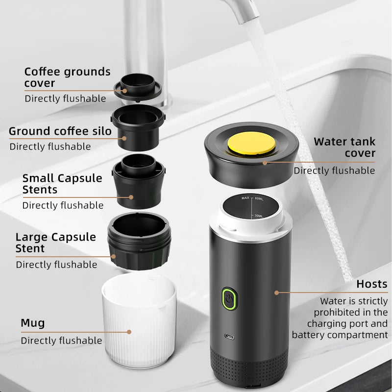 Wireless Portable Espresso Maker – 3-in-1 Coffee Machine for Travel & Camping