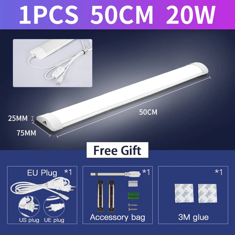 LED Tube Light with Switch – Wired Lighting Strip (10W / 20W Options)