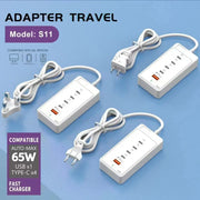 65W USB-C Fast Charging Hub – Multi-Port Wall Charger with 1M Extension Power Socket