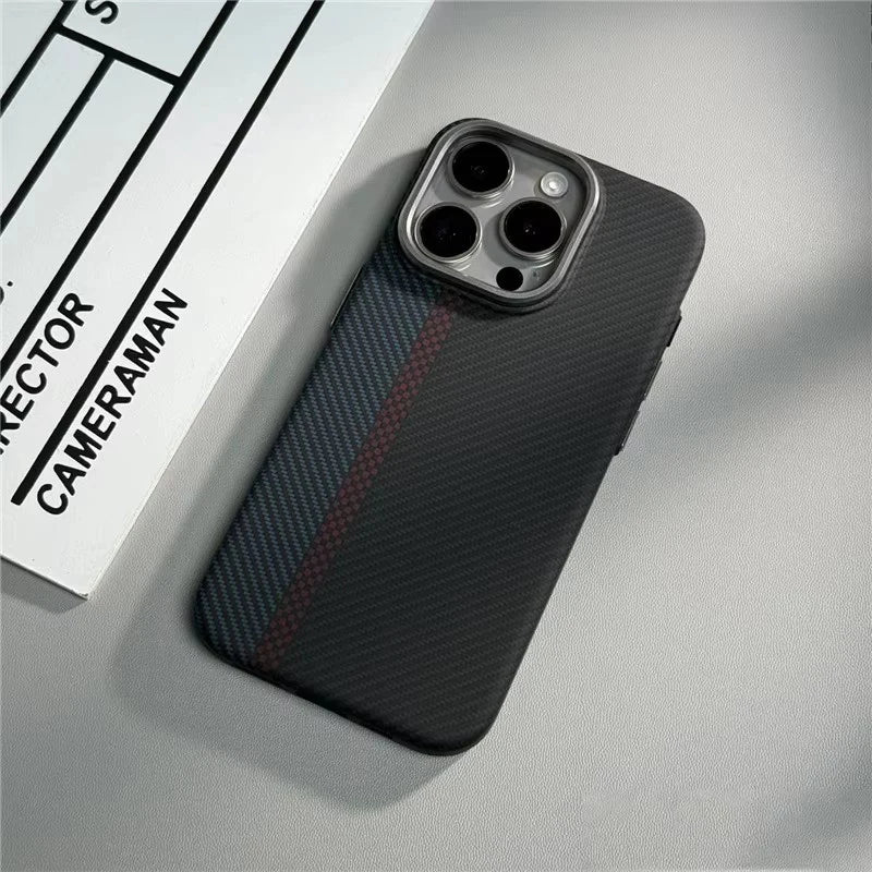 Geometric Carbon Fiber Texture 3D Relief MagSafe Case for iPhone 15–17 Series