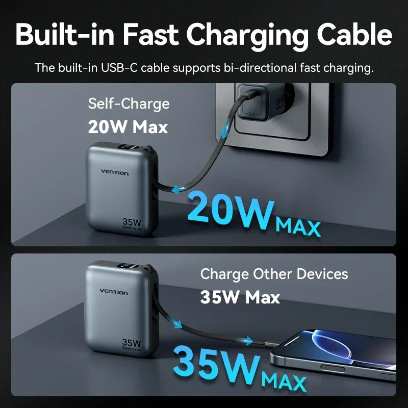 Vention 35W Mini Power Bank 10000mAh Fast Charging