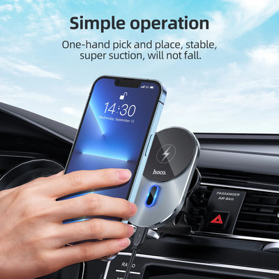 HOCO CA91 Magnetic Wireless Car Charger – Aluminium Phone Holder with Up to 15W Charging