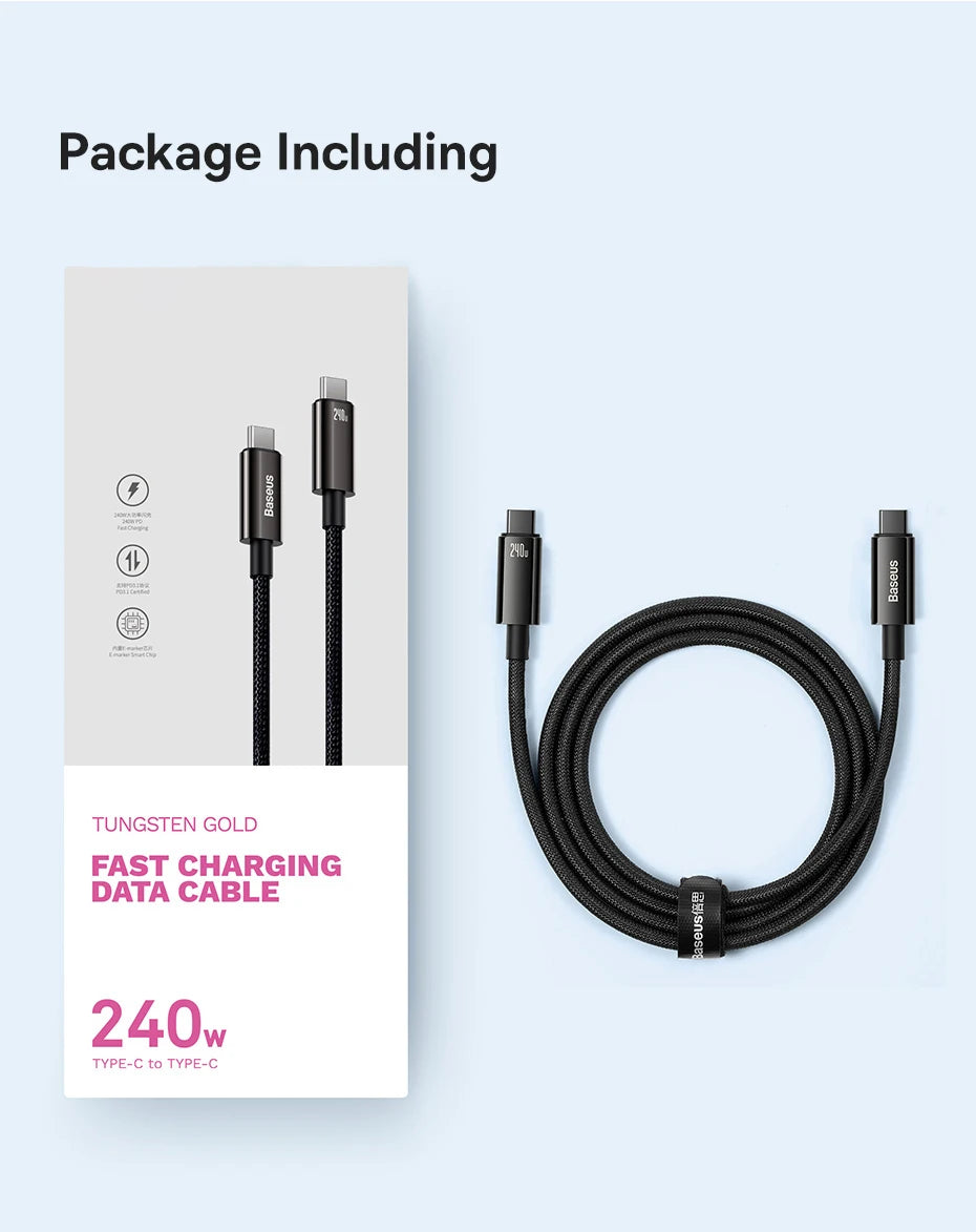 Baseus 240W USB-C Supercharge Cable – Fast Charging for iPhone & MacBook