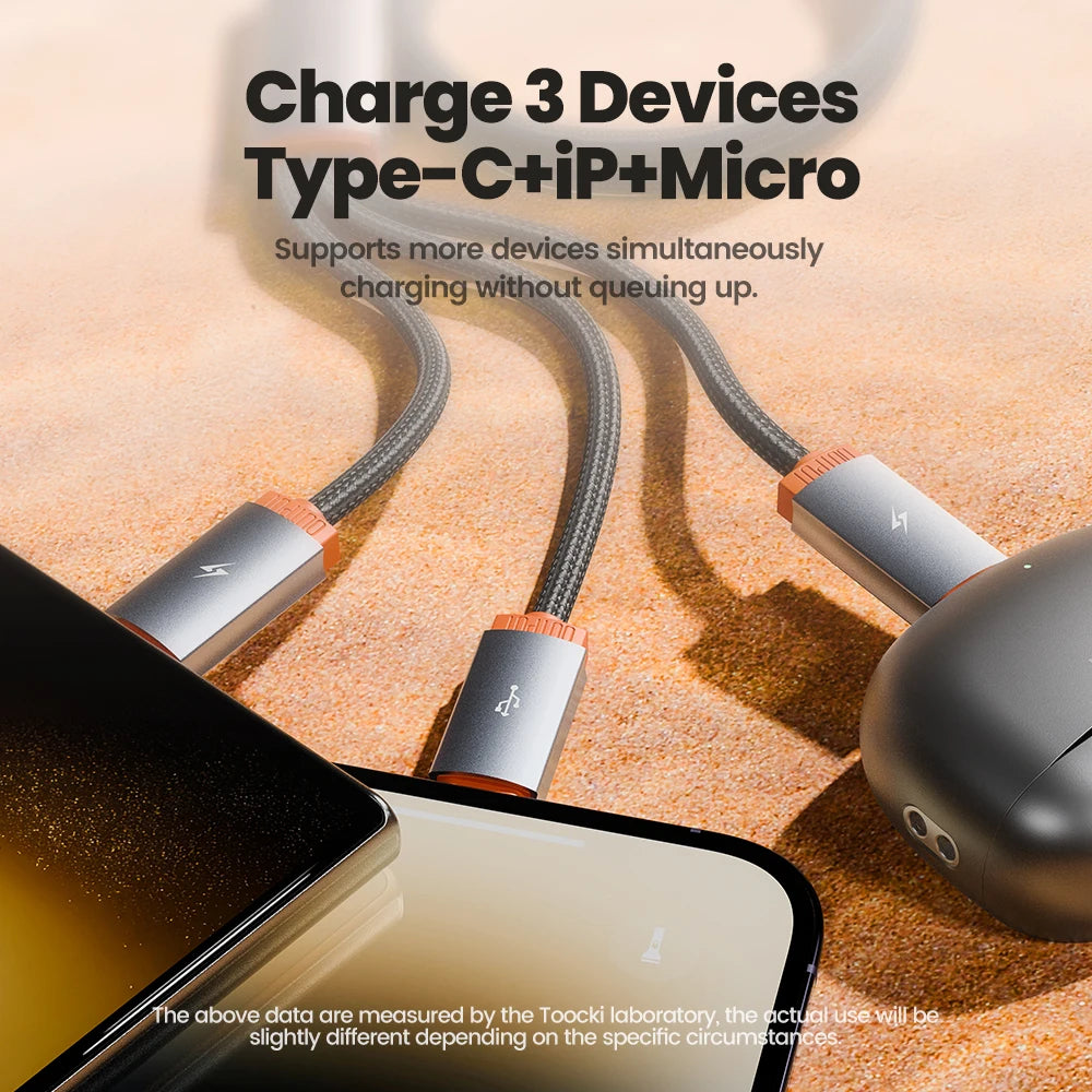 TOOCKI 3-in-1 Fast Charging Cable – USB-C, Lightning & Micro USB Multi Charging Cable