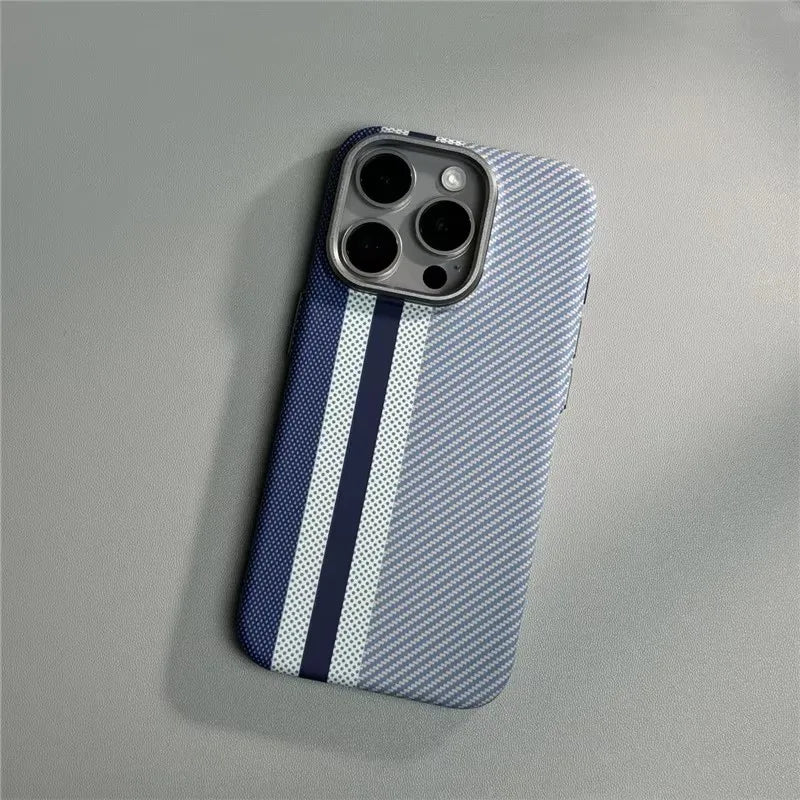 Geometric Carbon Fiber Texture 3D Relief MagSafe Case for iPhone 15–17 Series