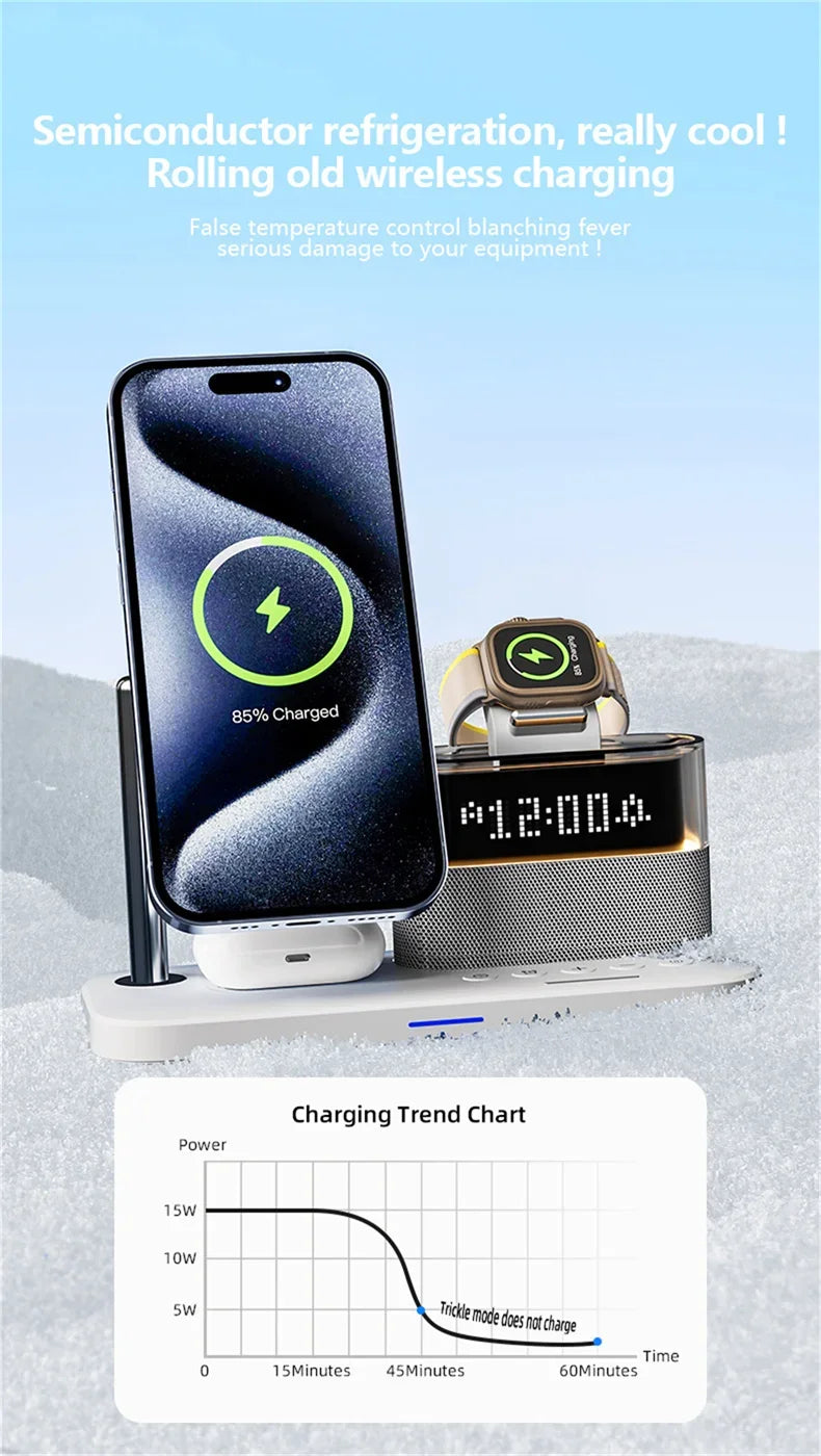 Magnetic 5-in-1 Wireless Charger – Night Light & Alarm Clock