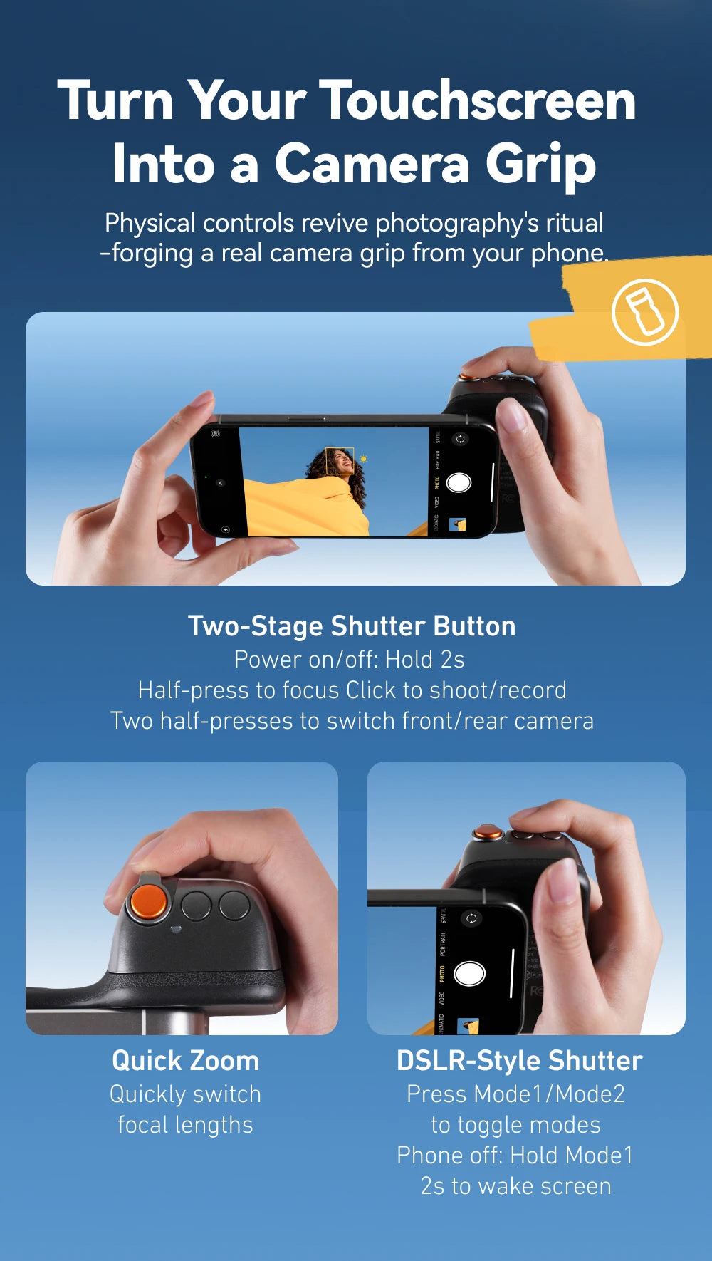 TELESIN Magnetic Camera Hand Grip – Phone Holder with Remote