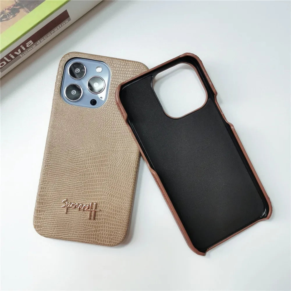 Luxury Business Lizard Skin Pattern Couple Hard Case For Iphone 17 16 14 15 11 12 13 Pro Max PU Leather Cover Fundas