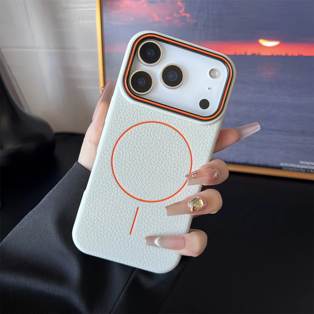 Frosted Hit Color Lichee Pattern Magnetic TPU Case – iPhone 17 Series & More