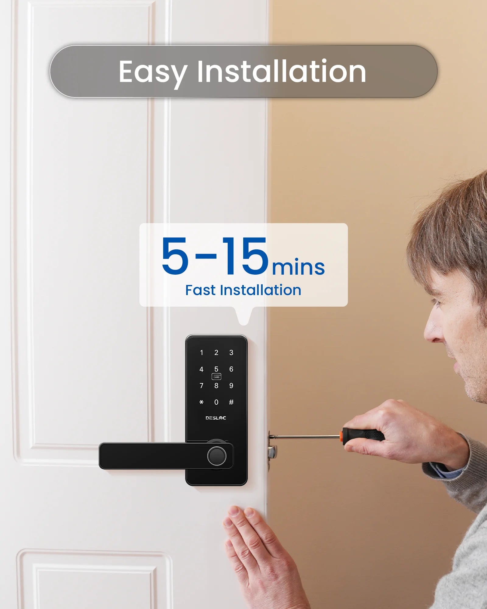 DESLOC Smart Fingerprint Door Lock – App & Touchscreen Control