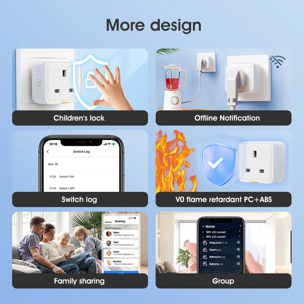 Tuya WiFi Smart Plug UK – RF433, Type-C, 16A, Timer & Voice Control