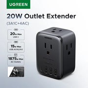 UGREEN 20W Power Strip – 4 AC Outlets, 3 USB-A & 1 USB-C for Home & Travel